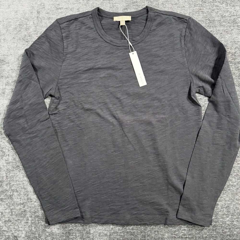 Lilla P Shirt Women's Size XS Black Back Seam Crew Neck Long Sleeve Cotton NWT